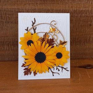 Thanksgiving/Fall/Autumn Handmade Greeting Card, Card with Sunflower Wreath, Leaves and Golden Ivy