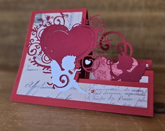 Handmade 3D Valentine's Day Card: Frilly Hearts & Cherub