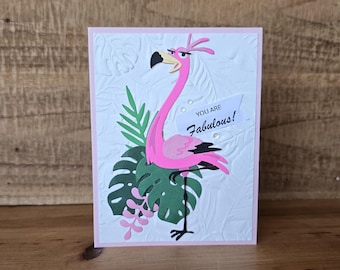 Pink Flamingo Greeting Card, Tropical Handmade Customizable Card