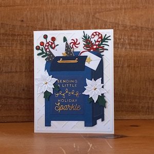 Handmade Christmas Mailbox Card, Wishes and Hugs | Holiday Sparkle | Merry Christmas Card with Mail | Candy | Flowers in Mailbox