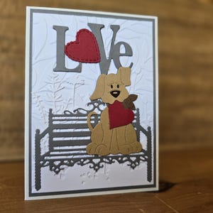 Love with Hearts and Dog Handmade Greeting Card, Dog Lover Valentine Card