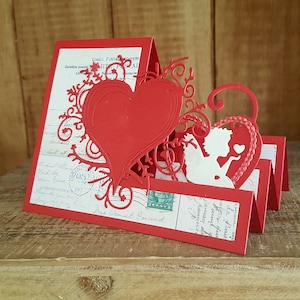 Romantic Valentines Day Handmade 3D Greeting Card, Frilly Hearts 3D Handmade Card