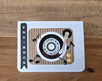 Music Lover Birthday Card: Handmade Record Player Greeting