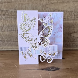 Beautiful 3-D Handmade Card, 3-D Butterflies Card, Handmade Greeting Card with Butterflies in Pink, Blue, or Green