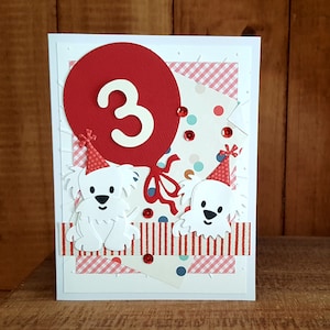 Handmade Birthday Card with Dogs and Balloon for Child, Child's Dogs and Balloon Happy Birthday Card, Personalized Birthday Card for Child