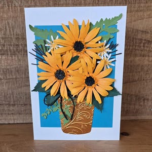 Sunflowers 3D Greeting Card in Copper Vase, Handmade Card with Sunflowers and Copper Vase, Cheerful Sunflower Card in Gift Box