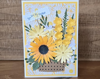 You Are My Sunshine Handmade Greeting Card, Sunshine Flower Basket with Sunflower