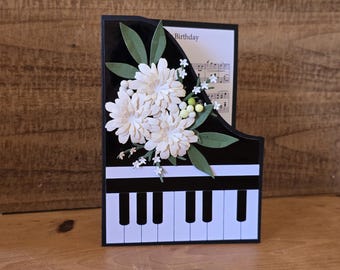 3D Piano Birthday Card with Flowers: Handmade Music Box