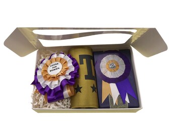 Suffragist in a Box Gift Set with 3 Items - Satin Sash, Satin Rosette, Artisan Lavender Soap. Centennial of Womens Right to Vote