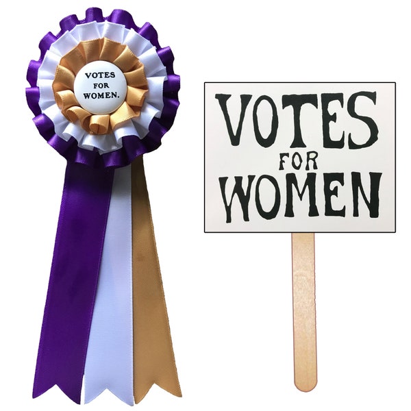 Women's Right to Vote Suffragist Suffragette Accessory Kit. 1920s Suffrage Rosette and Hand Sign. Celebrate the 19th Amendment