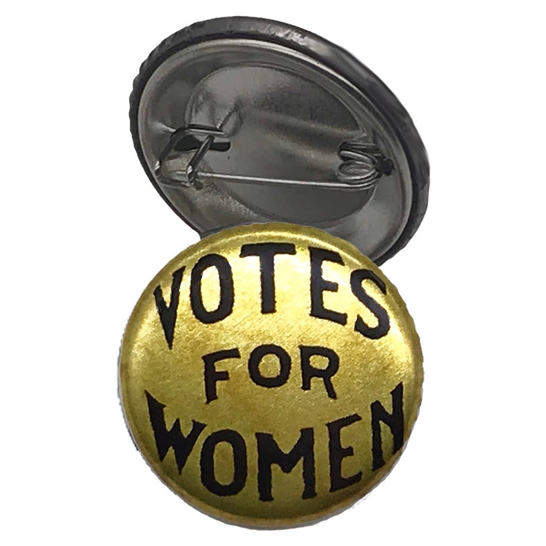 2 Suffragette Cloth Doll Ornaments PLUS Votes for Women Metal Gold Button in White Gift Box. Suffrage Keepsake. image 6