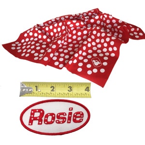 Rosie the Riveter Basic Costume Dress Up Kit Polka Dot Bandana, Name Patch, Lapel Pin, Hand Sign image 10