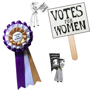 Suffragette Party Pack 4 Each Suffragist Sashes, Rosettes, VOTES FOR WOMEN Signs. Celebrate the 19th Amendment. Womens Rights. Bild 7