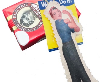 Rosie the Riveter Doll Ornament with Working Woman Rose Soap in Gift Box.