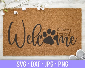 ウェルカム 足跡 SVG - ウェルカム ドッグ マット svg - 足跡 ウェルカム マット svg - ペット ウェルカム マット svg - Svg、Dxf、Png、Jpg