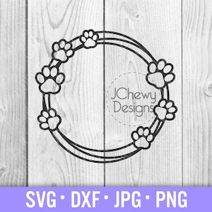 Kreis Pfotenabdrücke Monogramm SVG - Pawprint Wreath svg - Pawprints Border svg - Monogramm svg - Svg, Dxf, Png, Jpg