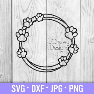 Circle Pawprints Monogram SVG - Pawprint Wreath svg - Pawprints Border svg - Monogram svg - Svg, Dxf, Png, Jpg