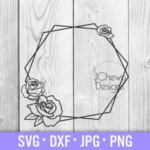 Rosen Hexagon Monogramm Rahmen SVG - Monogramm Rahmen svg - Floral Monogramm svg - Handgezeichnetes Monogramm svg - Svg, Dxf, Png, Jpg