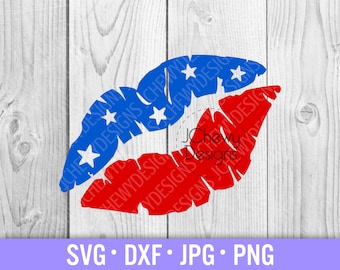America Lips SVG - American Kiss svg - 4th of July Lips svg - USA svg - Svg, Dxf, Png, Jpg