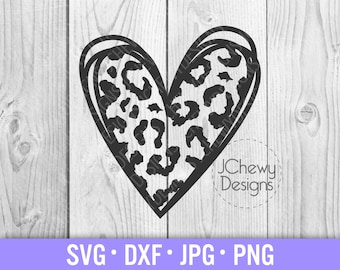 ヒョウ柄ハート SVG - ヒョウ柄ハート SVG - チーターハート SVG - アニマルプリントハート SVG - SVG、Dxf、Png、Jpg