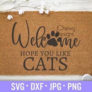 Bienvenido, espero que te gusten los gatos SVG - Welcome Cats Mat svg - Paw Print Welcome Mat svg - Cat Welcome Mat svg - Svg, Dxf, Png, Jpg