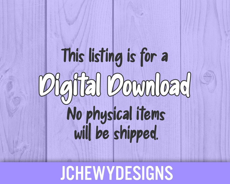 Op de afbeelding: Paarse houtnerf achtergrond met witte tekst die luidt: "Deze vermelding is voor een digitale download. Er worden geen fysieke artikelen verzonden. JCHEWYDESIGNS"