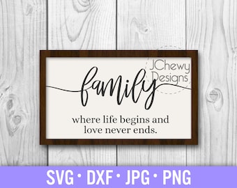 Family Where Life Begins and Love Never Ends SVG - Family svg - Home svg - Love svg - Svg, Dxf, Png, Jpg