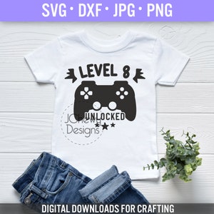 Level 8 Unlocked SVG - 8. Geburtstag svg - Videospiel Geburtstag svg - Jungen Geburtstag svg - Svg, Dxf, Png, Jpg