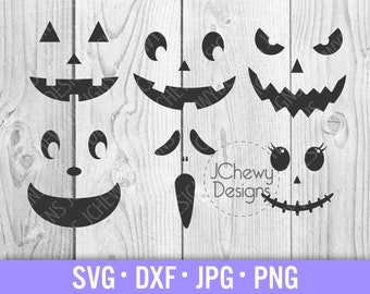 Pompoen Gezichten SVG - Halloween svg - Herfst Bundel svg - Spooky svg - Svg, Dxf, Png, Jpg