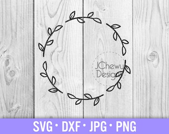 Corona di ramo di alloro svg - Leaf Circle svg - Foglie disegnate a mano svg - Monogramma di alloro svg - svg, dxf, png, jpg