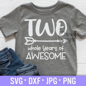 Two Whole Years of Awesome SVG - Second Birthday svg - 2nd Birthday svg - Birthday Boy svg - Svg, Dxf, Png, Jpg