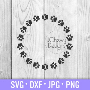 Pawprint Cirkel Monogram SVG - Pawprint Krans svg - Paw Prints Border svg - Monogram svg - Svg, Dxf, Png, Jpg