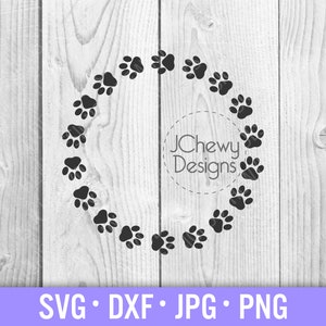 Pawprint Circle Monogram SVG - Pawprint Wreath svg - Paw Prints Border svg - Monogram svg - Svg, Dxf, Png, Jpg