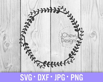 Corona de rama SVG - Hojas dibujadas a mano svg - Corona de hojas svg - Monograma de corona svg - Svg, Dxf, Png, Jpg