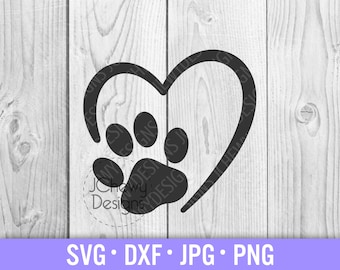 Liefde Pawprint SVG - Hond Paw svg - Paw svg - Hond Mom svg - Svg, Dxf, Png, Jpg