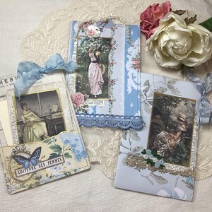 Set of 3 pretty junk journal ephemera | 2 Journal cards, pocket | Journaling embellishments | vintage floral decoration for journals