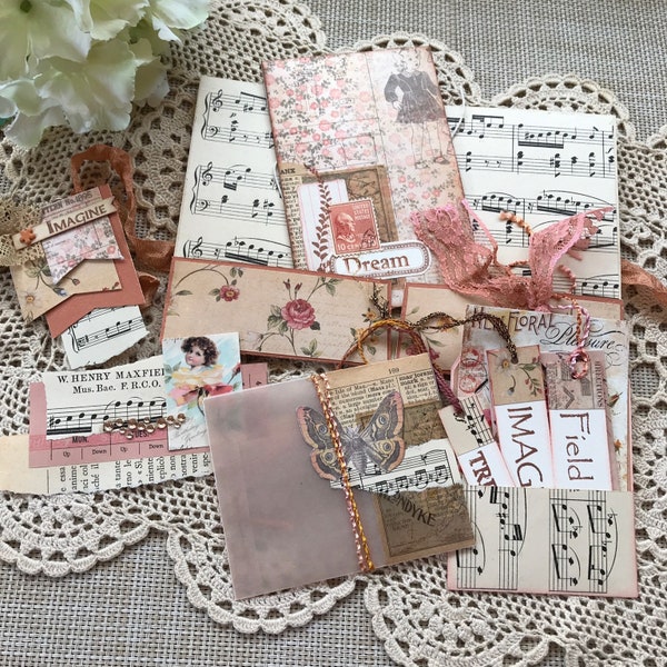 Ephemera folder for junk journalling and papercrafting | With envelopes, clusters, tags | Handcrafted paper junk journal embellishments