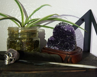 Dark Purple Raw Amethyst Cluster Geode on Wood Stand - Free Shipping - Amethyst Crystal - Healing Crystals - Raw Stones - Energy Healing