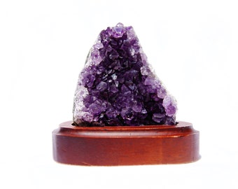 Dark Purple Raw Amethyst Cluster Geode on Wood Stand -Free Shipping - Amethyst Crystal - Healing Crystals - Raw Stones - Energy Healing