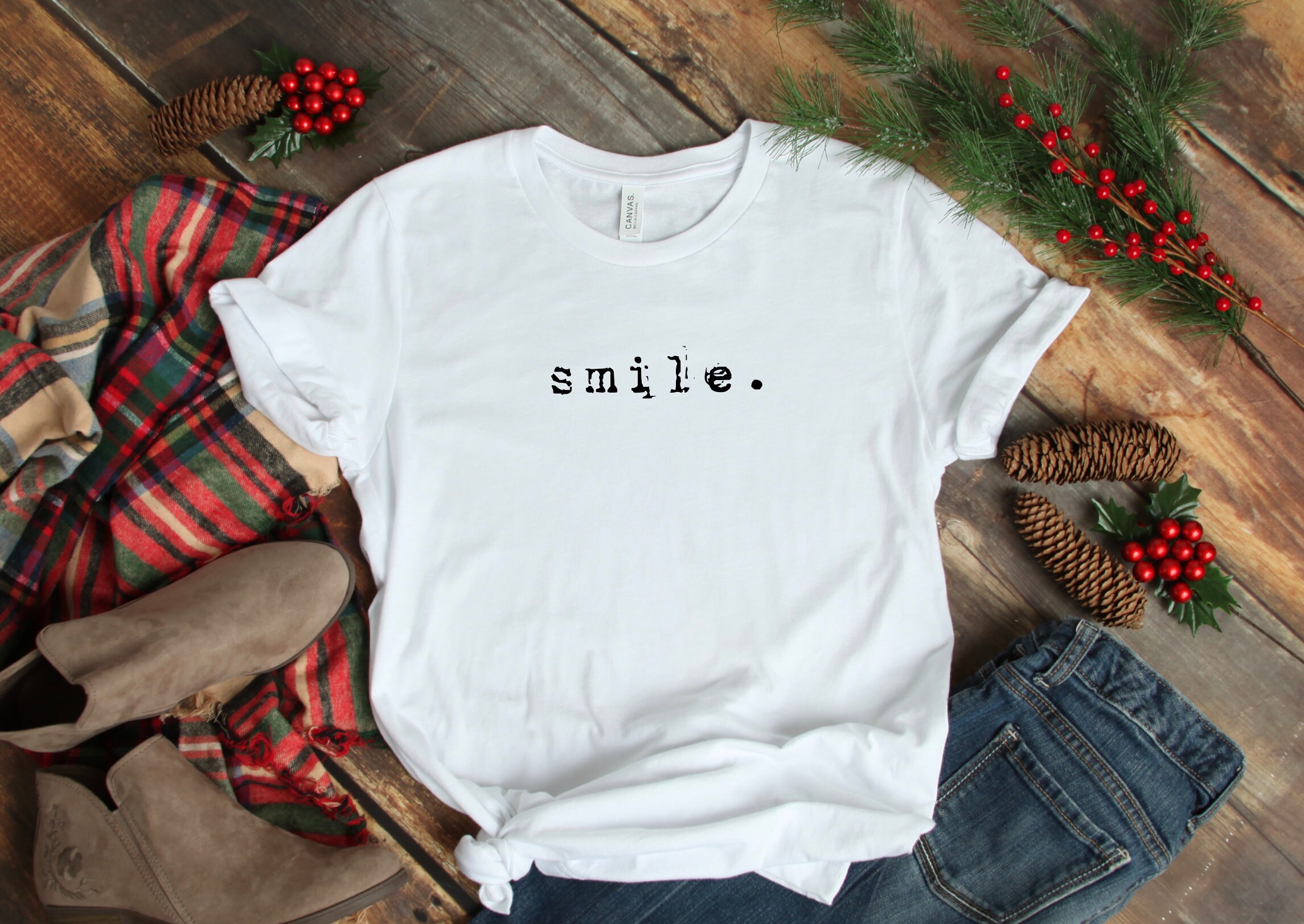【oan】Smile Lettering Short Sleeve T-shirt Short Sleeve Heather Sapphire Unisex Soft Style T-Shirt