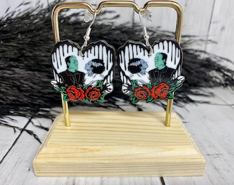 Frankenstein and Bride of frankenstein earrings -  Halloween earrings - Gothic earrings - Monster