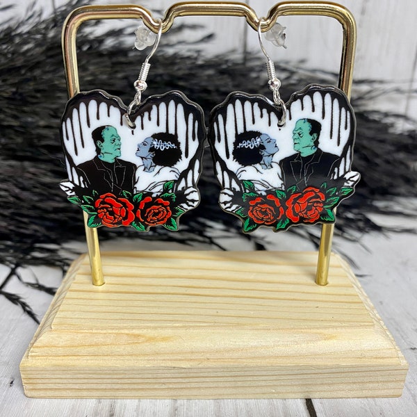 Frankenstein and Bride of frankenstein earrings -  Halloween earrings - Gothic earrings - Monster