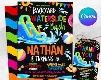 Waterslide Birthday Party Invitation Template, Boy or Girl Splash Party Invite, Water Slide Bash, Water Slide Invitation, Editable Printable