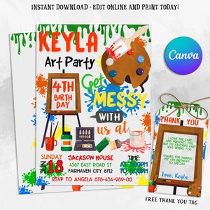 Editable Art Invitation, Painting Birthday Party Invitation, Art Party Birthday Invitation, Art Theme, Kid Invitation, Rainbow Invite