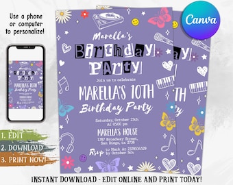 Editable Olivia Invitation, Olivia Birthday Party Invite, Music Party Invite, Girl Birthday Invitation, Instant Download