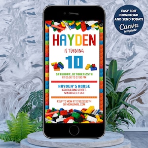 Electronic Invitation, Birthday party Invitation, Mobile Invitation, Instant Download, Editable with Canva