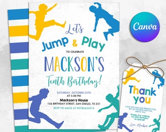 Invitación a la fiesta de cumpleaños de Trampoline Park, invitación a Trampoline Park, invitación a fiesta de cumpleaños de salto, imprimible, descarga instantánea