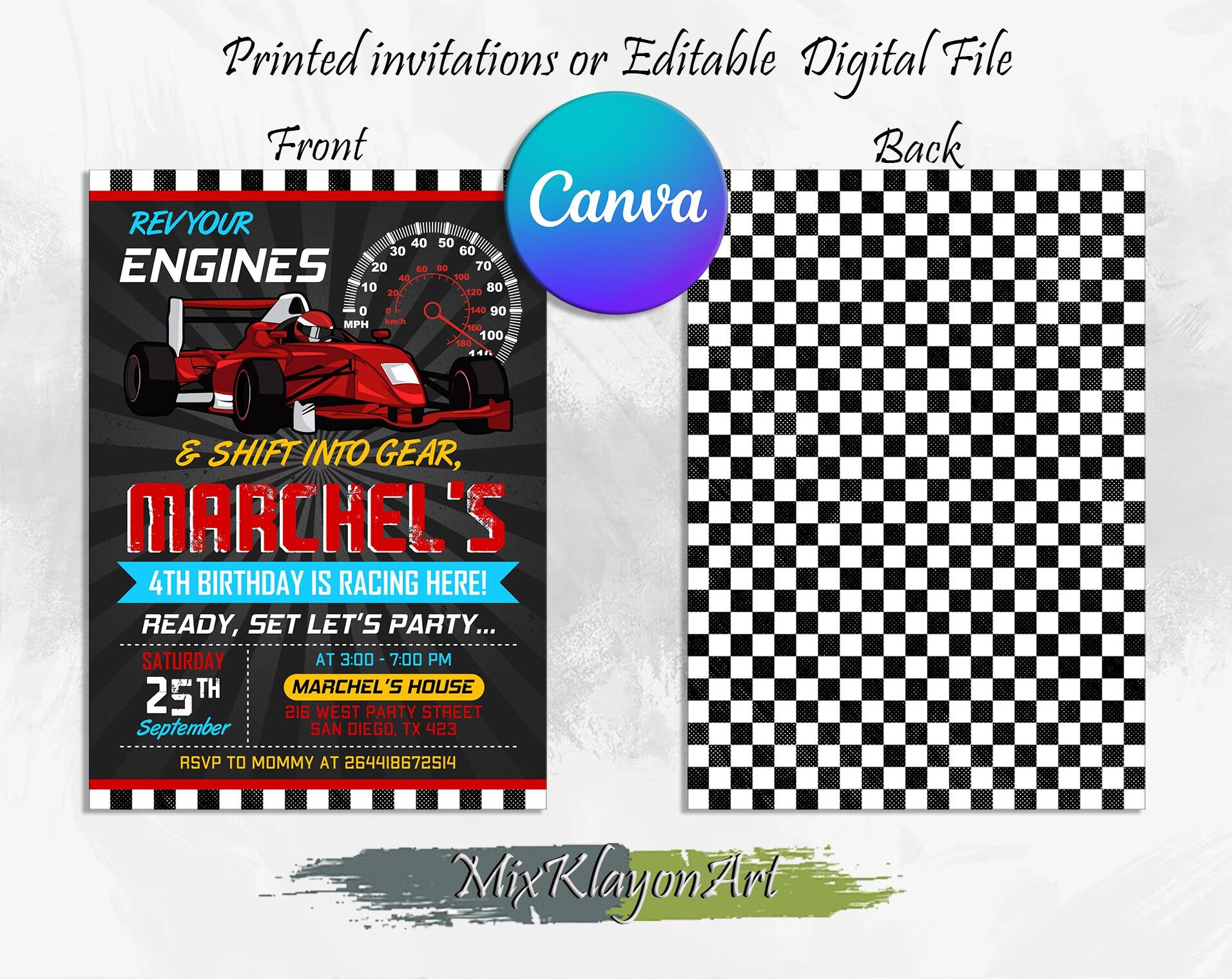 Race Car Invitation, Race Car Birthday Invitation, Racing Car Birthday ...