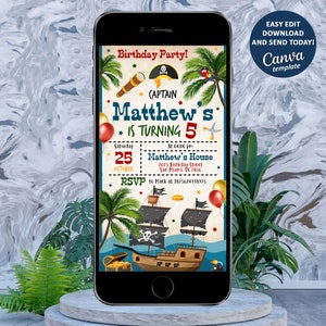 Invitación electrónica pirata, invitación de cumpleaños pirata, mapa del tesoro, invitación a fiesta pirata, invitación pirata descarga instantánea