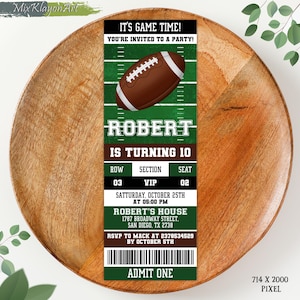 Editable Football Ticket Invitation, Football Birthday Invitation, Sports Ticket Style Party Invite, Football Theme Party Invite, Any Age